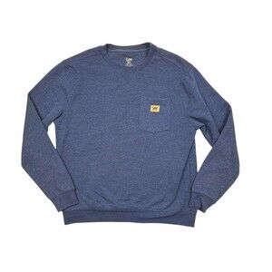 Lee Premium Select Pocket Crewneck Sweatshirt Heather Blue Fleece Logo M